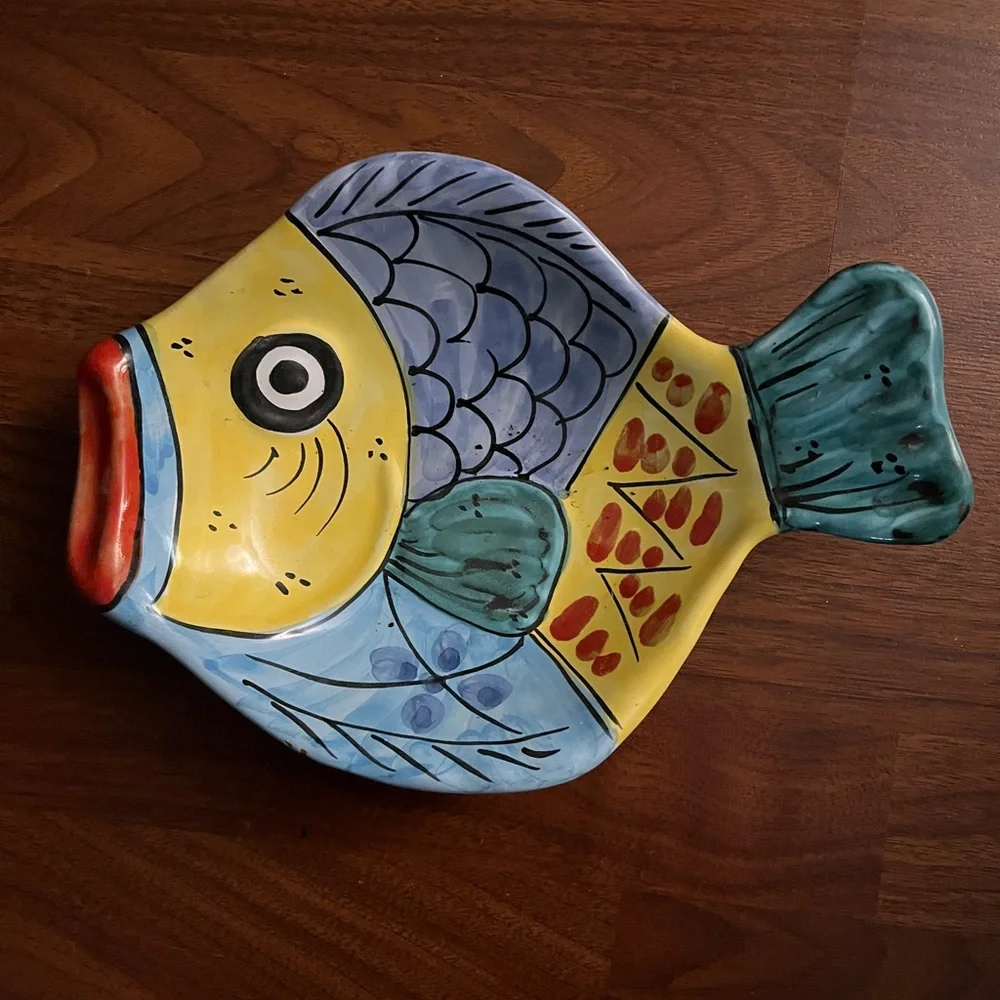 Desuir for Vietri Hand Painted Fish Dish Platter Ceramic Made In Italy Colorful